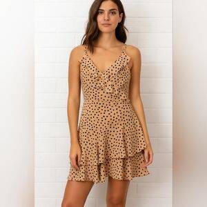 New Japna Tan Colored Polka Dot Romper Dress size M Spring Summer